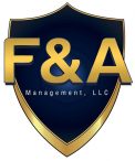F&A Management LLC gold and navy shield logo on a black background.