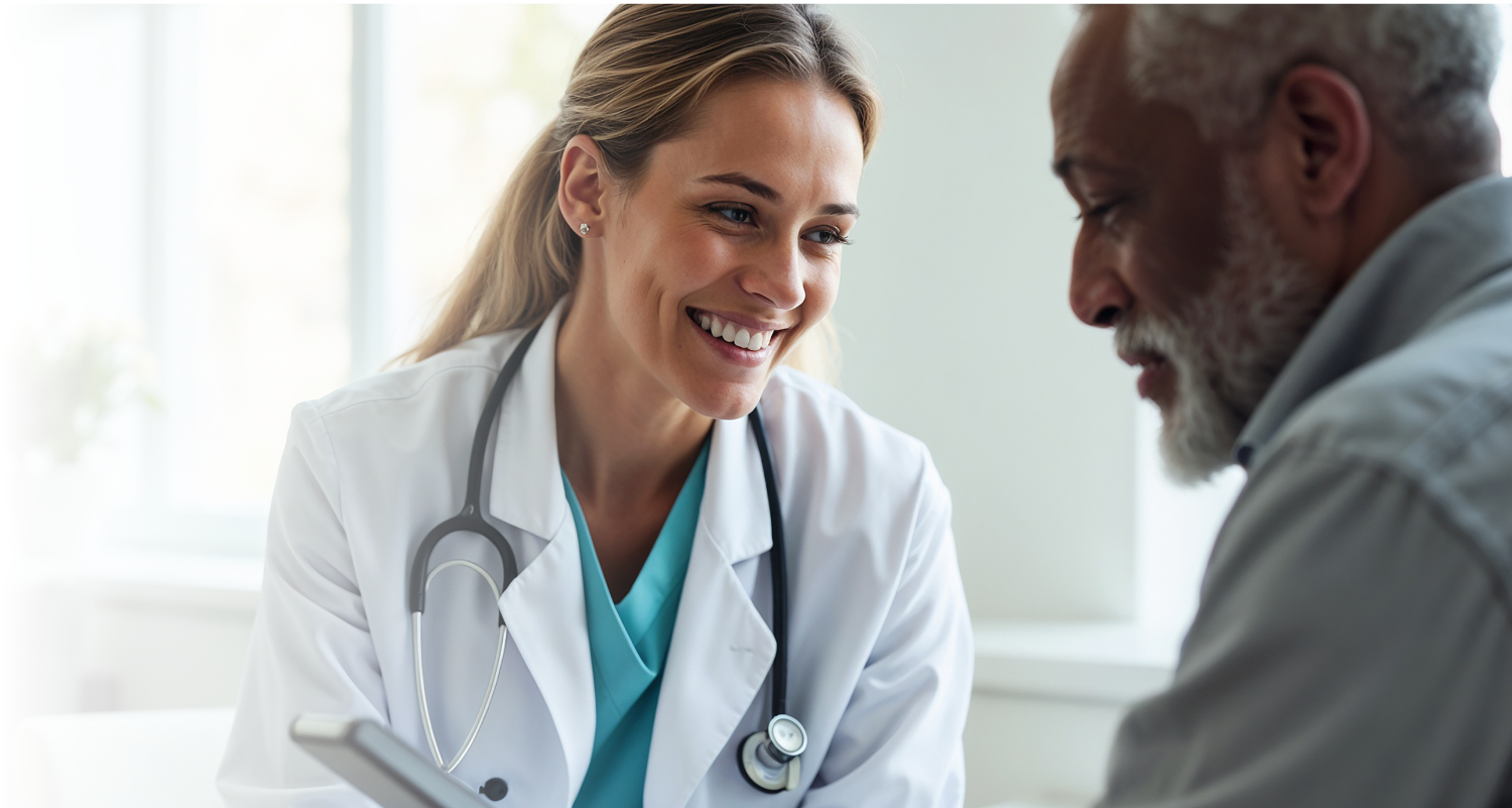 Happy doctor with patient