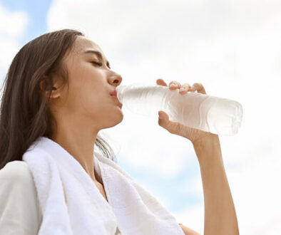 A woman drinking water
